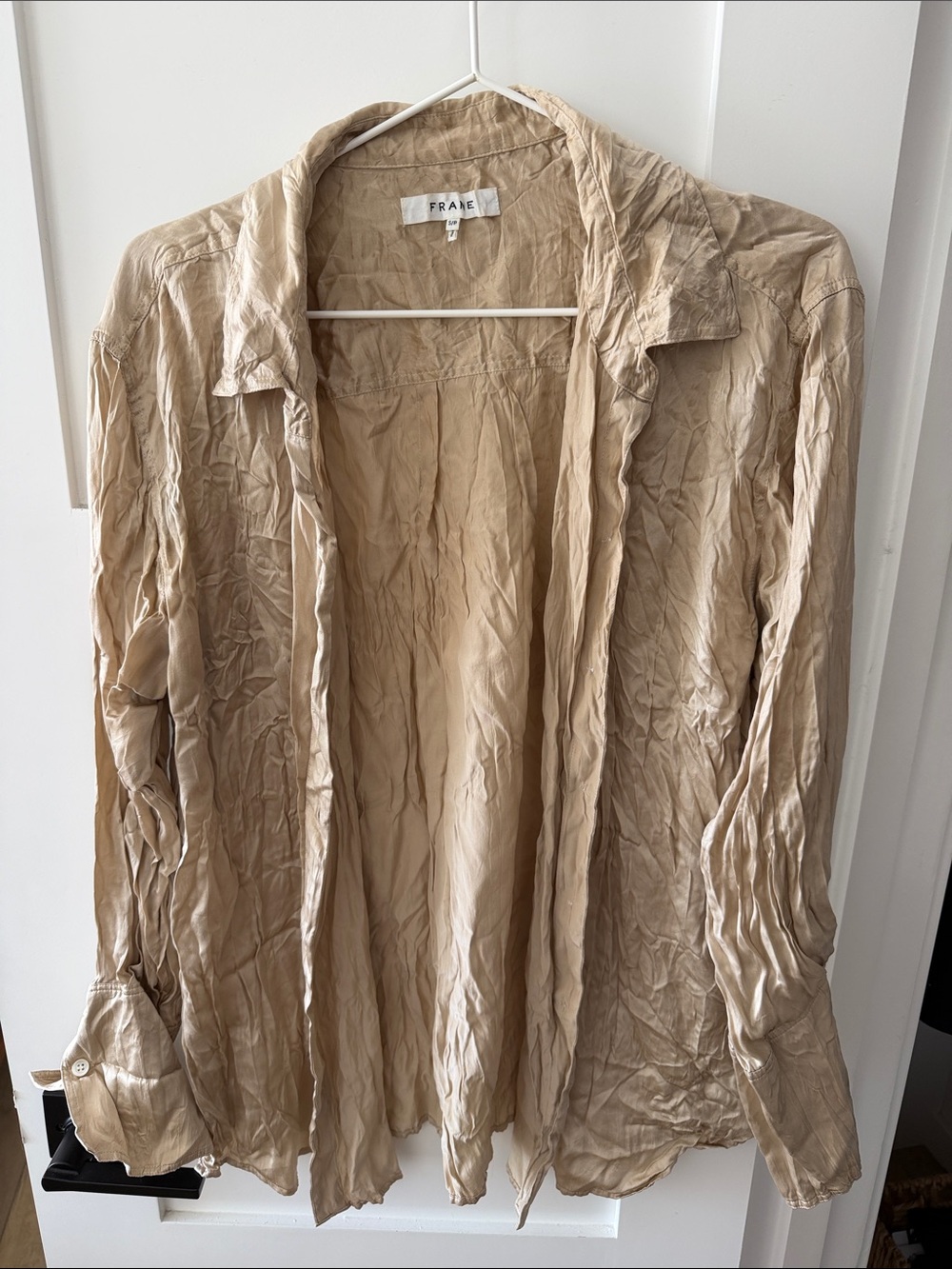 Frame Denim Tan Silk-Look Button Down Shirt